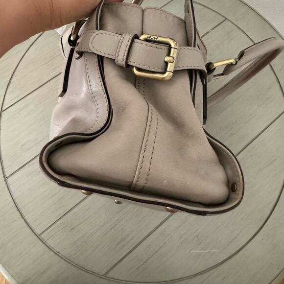 MCM Taupe Leather Satchel Purse, Gold Hardware, Medium Handbag, 12x6, Tote - Picture 8 of 10